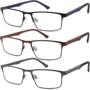 lot 227 image: 3 Pack Reading Glasses Men 3.0 Blue Light Blocking, Readers Men with Spring Hinge Reduce EyestrainUVDryness, Mens Reading Glasses 3.0