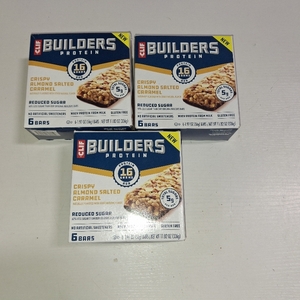 lot 310 image: 3 boxes CLIF BUILDERS Protein Bars - Crispy Almond Salted Caramel - Reduced Sugar - Gluten Free - 16g Protein - No Artificial Sweeteners - 1.97 oz. 6 Count