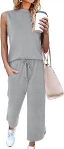 lot 448 image: CHICZONE Two Piece Summer Sets for Women Casual Travel Vacation Outfits Wide Leg Crop Pants Lounge Sets Size Small, Color Black