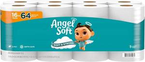 lot 483 image: Angel Soft Toilet Paper, 16 Mega Rolls  64 Regular Rolls, Soft and Strong Toilet Tissue