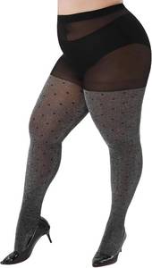 lot 515 image: WiliW Polka Dot Plus Size Tights for Women Shimmer Patterned High Waist Tights 40D Shiny Sheer Black Pantyhose 4XL