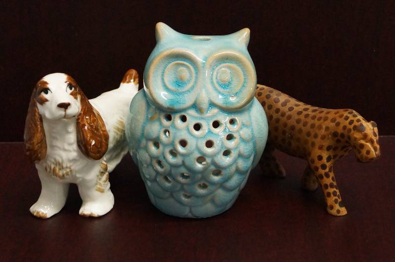 lot 508 image: 2 Animal Figures & an Owl Votive Candle Holder