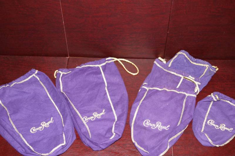 lot 596 image: 6 Crown Royal Purple Bags  3 Different Sizes 