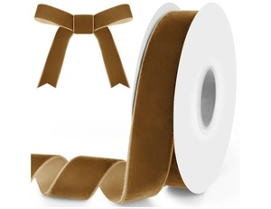 lot 311 image: Velvet Ribbon, Vintage Single Face Velvet Ribbons for Gift Wrapping, Christmas Wrapping Bows, Wedding Decor, Sewing and More (Khaki)