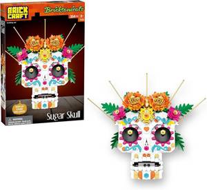 lot 319 image: Brickcraft Sugar Skull Building Kit, 354 Pieces  Day of The Dead & D a de Los Muertos Decoration  DIY Floral Skull with Display Stand  Colorful Halloween & Fall Home D cor Gift, Ages 8