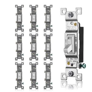lot 366 image: Faith White Toggle Light Switch, Single Pole Standard Wall Switch, 15 Amp Switch Toggle, Grounding Screw, 120V, 10 Pack