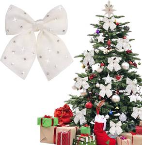 lot 30201 image: White Velvet Christmas Bow, 6PCS Small Christmas Ribbon Wreaths Bows Decorations, for Home Front Door Stairs Railing Holiday Wedding Gift Wrapping Xmas Tree Decor.