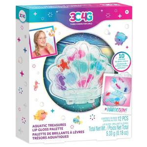 lot 30202 image: 3C4G Aquatic Treasures Lip Gloss Palette - Portable Clam-Shaped Case 10 Fruity Strawberry-Scented Colors Three Cheers for Girls Kids Ages 8