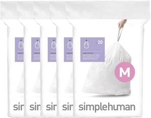 lot 30205 image: simplehuman Code M 80 Count, Dispenser Pack Custom Fit Liners, Drawstring Trash Bags, 45 Liter  11.9 Gallon, White - 80 COUNT