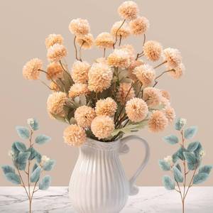lot 30225 image: Fake Flowers Silk 10 Mum Stems Eucalyptus Arrangement, Faux Flowers for Vase for DIY Wedding Bouquets Centerpieces Vase Home Table Arrangements Boho Decor Kitchen Decoration,Beige