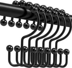 lot 30232 image: Shower Curtain Hooks, 12 Pcs Rust Proof Shower Curtain Rings, Stainless Steel Free Sliding Double Shower Hooks for Bathroom Shower Curtains & Liner - Black