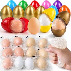 lot 30233 image: Easter Eggs Filled, 12 Pack Prefilled Easter Eggs with Squishy Fidget Toy Stress Ball, Stress Toys Easter Baskets for Toddlers Easter Egg Hunt Party Favor