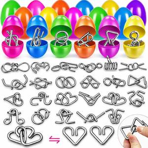 lot 30236 image: 24 Pack Easter Eggs with Metal Brain Teaser Puzzles , Filled Easter Egg Surprise Toys for Kids Party Favors Classroom Prizes Gifts for Boys & Girls