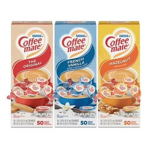 Coffee-Mate 12408209 0.38 oz. Mini Cups Liquid Coffee Creamer - French Vanilla/Hazelnut/Original (150/Carton)