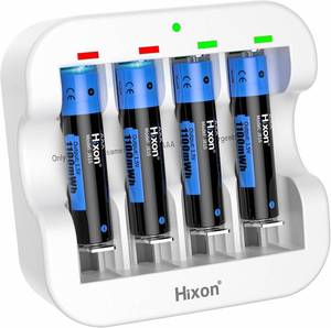 lot 30274 image: Hixon 1.5V AAA Rechargeable Lithium Batteries,4-Pack 1100mWh Pre-Charged Triple AAA Li-ion Battery & 1H Ultra Fast Charger for Home and Office Device,1600 Cycles,Constant Output.