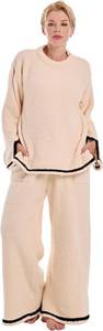 lot 30277 image: Women s Fleece 2 Piece Pajamas Fuzzy Long Sleeve Crewneck Wide Leg Winter Sherpa Lounge Sets For Women