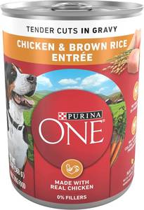 lot 30278 image: Purina ONE Natural High Protein Dog Food, Tender Cuts in Gravy Chicken and Brown Rice Entr e - 13 Ounce (Pack of 12)