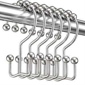 lot 30289 image: Shower Curtain Hooks Rings, Rust Proof Stainless Steel Easy Glide Shower Curtain Rings, Double Sided Shower Hooks Rings for Bathroom Shower Rods Curtains, Set of 12 Hooks - Nickel Plated