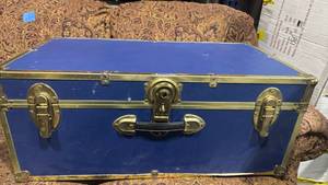 lot 982 image: Blue Storage Trunk with Brass Hardware 12x30x14