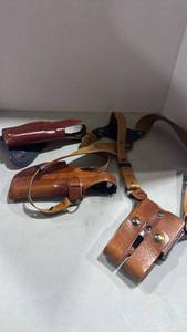 lot 1010 image: Leather Gun Holster Set with Shoulder Harness right handed holster