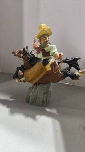 lot 1021 image: David Frykman Portfolio Wooden carved Western Cowboy on Bucking Horse Figurine 9.5 inches tall