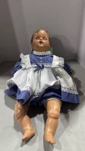 lot 1022 image: Composition baby doll with blue and white striped outfit