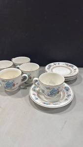 lot 1056 image: Versa Tone Noritake Bleufleur tea cups and plates missing 1 plate