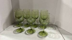 lot 1060 image: Set of 7 Olive Green Wine Glasses