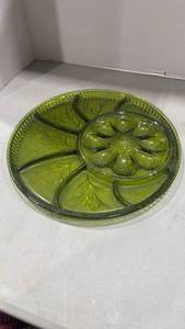 lot 1061 image: vintage green glass deviled egg and relish tray