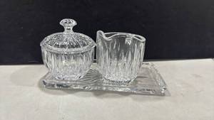 lot 1063 image: Crystal Sugar Bowl and Creamer Set with Lid