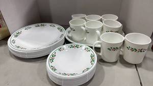 lot 1074 image: Corelle winter holly dinner plates, cups and more