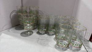 lot 1077 image: Holiday Holly Berry Glassware and custard glasses
