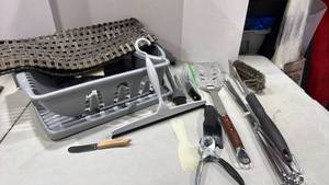 lot 1115 image: Kitchen Utensils with Dish Rack and more