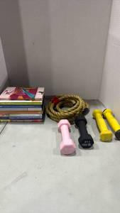 lot 1143 image: Home Fitness Equipment Bundle with Workout DVDs