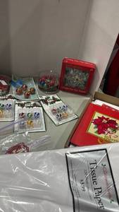 lot 1210 image: Christmas ornaments and gift boxes with tissue paper