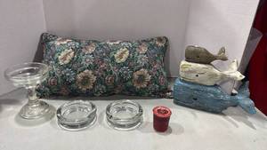 lot 1236 image: Home Decor Collection - Floral Pillow, Wooden Whales & more