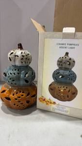 lot 1237 image: Stacked Ceramic Pumpkin Accent Light 12 inches tall