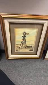 lot 1309 image: Framed Western Windmill signed wall decor 28x24