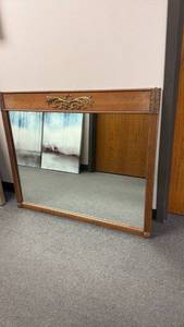 lot 1320 image: Vintage wood framed mirror 36 x 43 in
