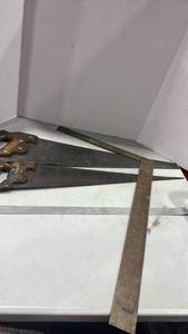 lot 1462 image: Hand Saws and Metal Ruler Set