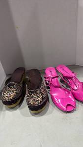 lot 1477 image: Womens Shoe Collection - Embellished heels and Pink Patent Heels size 10