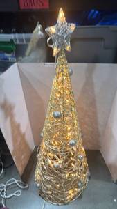 lot 1480 image: Gold Cone Christmas Tree with LED Lights 3 ft tall