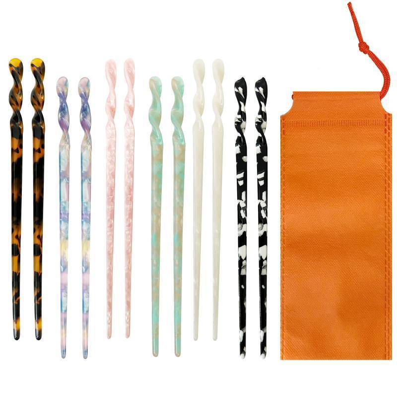 lot 35779 image: Acetate Tortoise Shell Hair Sticks - Leopard Print Hair Pins, 12 Pieces for Long Hair - Chinese Hair Styling Accessories for Women & Girls - Retail $14