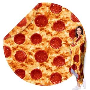 lot 16305 image: Pizza Blanket Adult Size, Round Food Blankets Funny Gifts Realistic Cheese Pepperoni Cozy Throw Double-Sided Short Plush Flannel Soft Fuzzy Novelty Red 71 inches for Couch Bed Lightweight - Retail $26