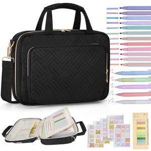 lot 16307 image: Bible Cover Case for Women Bible Study Supplies Christian Gifts for Women Church Camp Essentials Christian Bible Journaling Kit Quilted Large Bible Cover with Durable Handle (Black, Large) - Retail $20