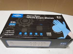 lot 16308 image: Nitrile Exam Gloves, Blue, 6-mil, XXL, Box of 100, Heavy Duty Nitrile Gloves Disposable Latex Free, Powder Free, Medical Gloves, Cooking Gloves, Mechanic Gloves, Cleaning Gloves - Retail $13