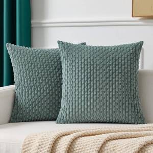 lot 16317 image: Kevin Textile Decorative Pillow Covers Set of 2 Striped Plush Corduroy Pillows Pillowcases Boho Home Decor Cushion Covers for Couch Sofa Bed Living Room 16x16 Inch, Teal Green - Retail $15