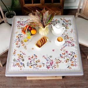 lot 16362 image: Fall Square Fitted Tablecloth with Elastic Waterproof Oli Proof Bird Table Cover Wipeable Vinyl Table Protector for Kitchen Picnic Camping Outdoor (Bird, 36 x 36 Inches) - Retail $20