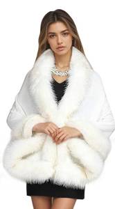 lot 16364 image: Bridal Faux Fur Shawl and Wraps for Weddings Faux Fur Coat Women Luxury Evening Dresses Fluffy Cape for Women (White) - Retail $58