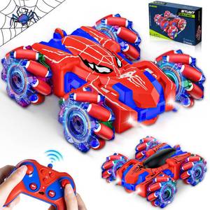 lot 16390 image: Spider Remote Control Car for Boys, Rechargeable RC Cars Toys with Cool Lights, 2.4Ghz Double Sided Drift RC Stunt Cars, 360°Rotating 4WD Off-Road Race Car for 4-6 6-12 Boy Kids Gifts - Retail $29